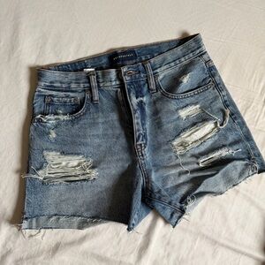 Aeropostale 90s Hi-Rise Light Blue Distressed Denim Shorts